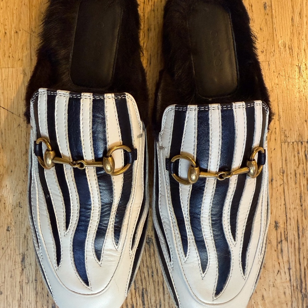 Gucci Black and White Striped Loafers